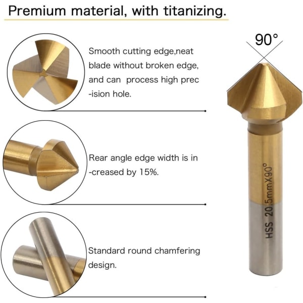 HSS Senkbor 6 stk 90° Titan Walnut C