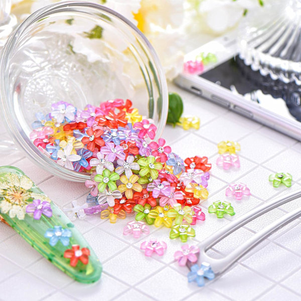 160 Stycken 10 mm Mini Resinblommor Berlocker Med Strass Flatback Knappar för DIY Hantverk, Scrapbooking, Mobilskals Tillverkning, Dekoration, Ornament