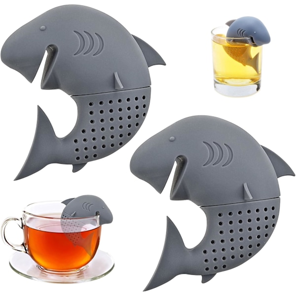 2 Pakke Hai Te-infuser, Filtre for Løs Te Gjenbrukbar, Morsom Dyreformet Sil Rustfritt Stål Kule Diffuser Tekoker for Tekopper Tekanner