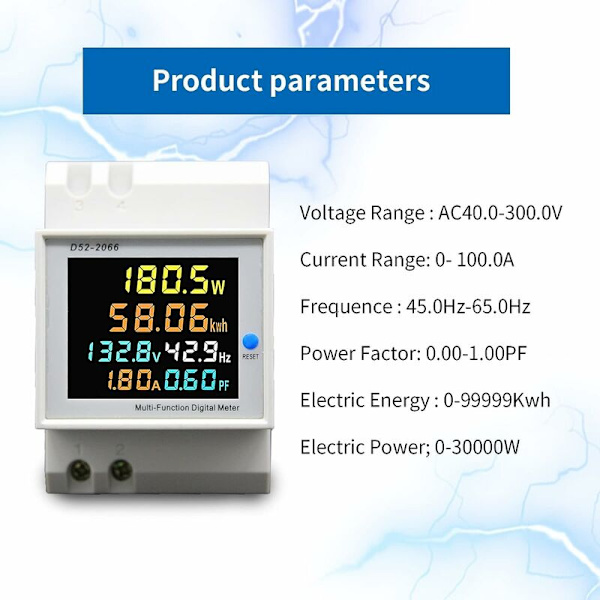 Strømmåler DIN-skinne AC40-300V 100A Digital energimåler