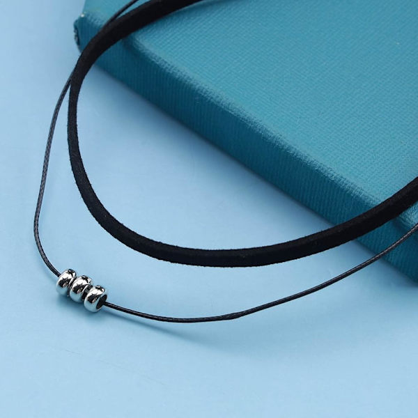 Andelaisi Boho Lagdelt Læderreb Halskæde Choker Sort Læder Snor Halskæde Choker Gotisk Læder Ruskind Halskæde Cha