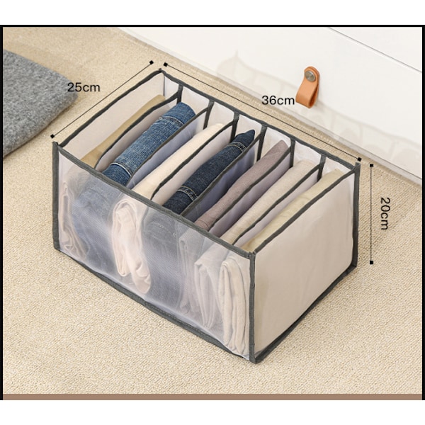 (Grå) 2-pakks brettbar stoff-organisator med 7 rom for jeans