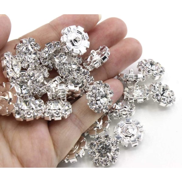 24 STK vattendiamantknappar för silverkristallblommaknapp dec