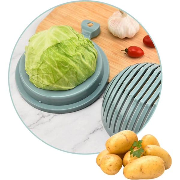 Frugt- og grøntsags-skære-skål, skærere til frugt og grøntsager, salat-hakker (Blå)