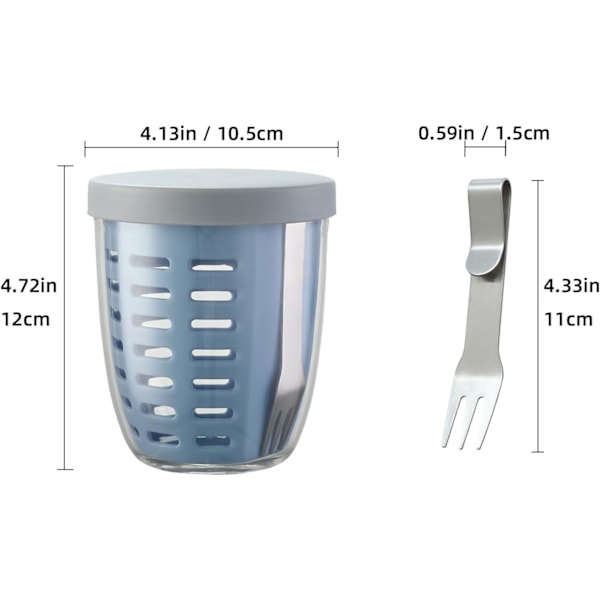 Gjenbrukbare, bærbare fruktbegre med lokk, avtakbart dørslag og gaffel i rustfritt stål | 590 ml fruktbeholdere for kjøleskap med BPA-fri, lekkasjesikker design