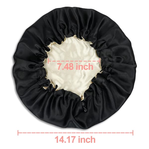 Satin Sleep Cap, Dobbeltsidet Justerbar Sleep Bonnet, Bonnet Cap til Søvn (Sort)