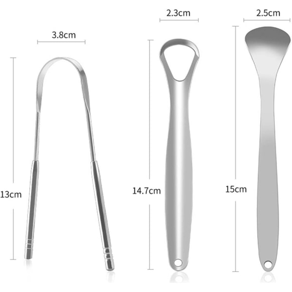 3 stk rustfritt stål metall fersk tungeverktøy tungebørste