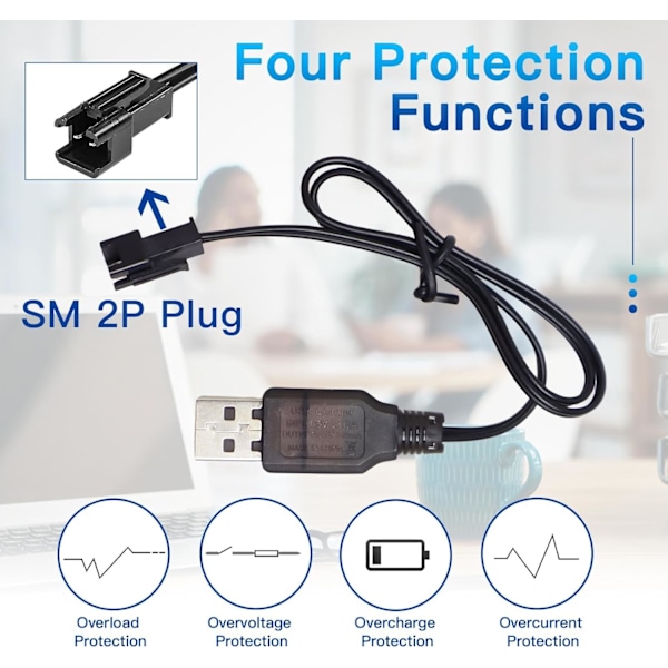 3 stk 3.7V USB Li Laderkabel med SM-2P Plugg, RC LiPo Batteriladerkabel, for NIMH/NICD Batteri (3S) 3.6V, for Barnleketøy RC Bil Båt Drone RC Fly