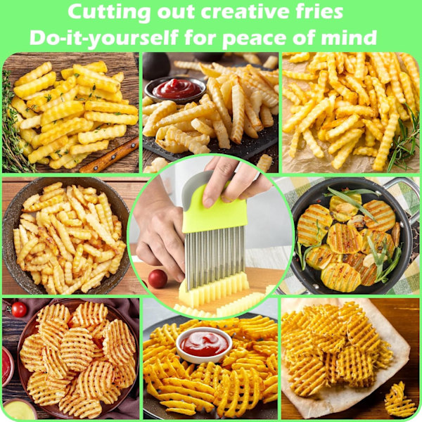 Crinkle Cutter Pommes Frites-Skärare, Mångsidig Potatisskärare för Pommes Frites, Rostfritt Stål Crinkle Cutter för Grönsaker, Manuell Matvågig Hackare Skärare för C