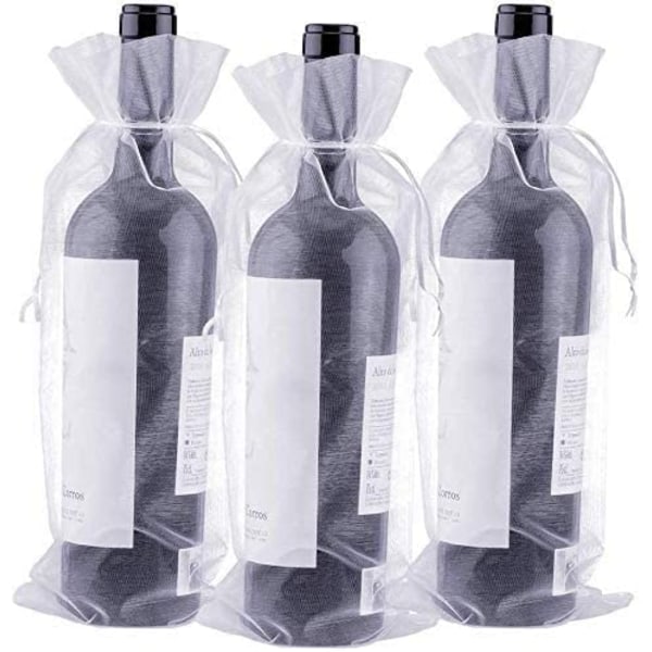 30 kpl 750 ml Punaviinipussi Organza - 14 x 37 CM Valkoinen (Vetoketjulla)