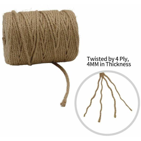 100M Naturbrun Juter Tau 4mm, Jutegarn for Hage, Kunst og