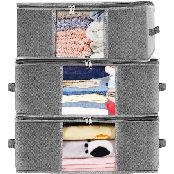 3-pack (grå) Förvaringsväska för kläder under sängen, tygfinish