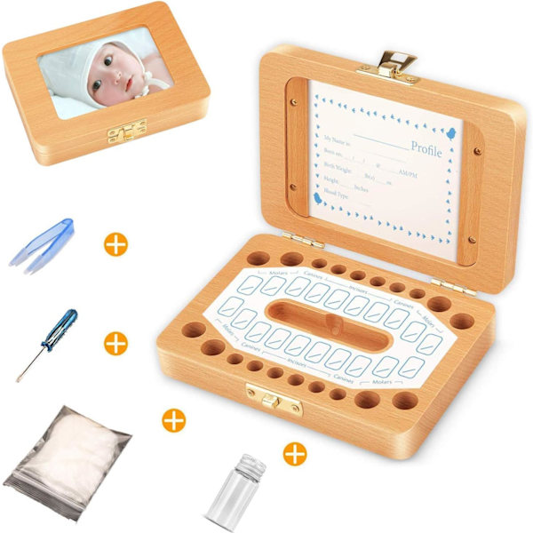 1 stk melketannboks, babybilde ramme, minneskrin, tannboks, bi