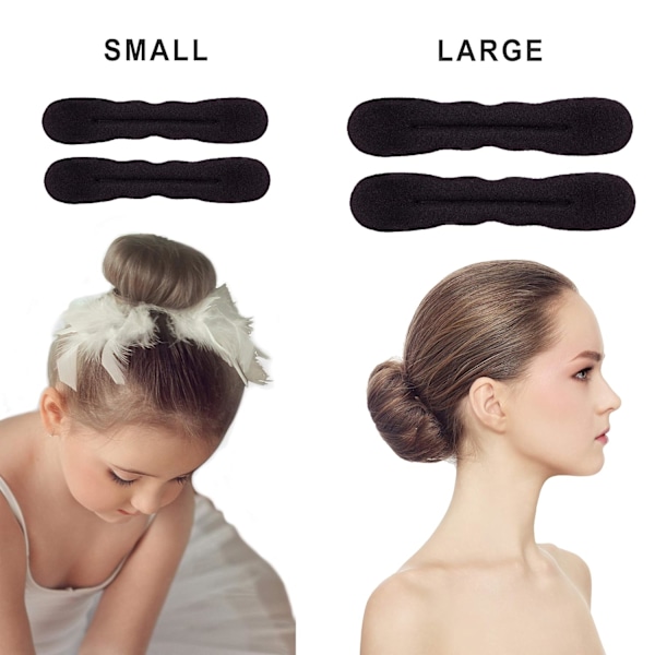 4 Stykker Magiske Svarte Skum Svampe Twist Formere, Hårbollemaker, Hår Donuts for Balletballer (2 Små, 2 Store)