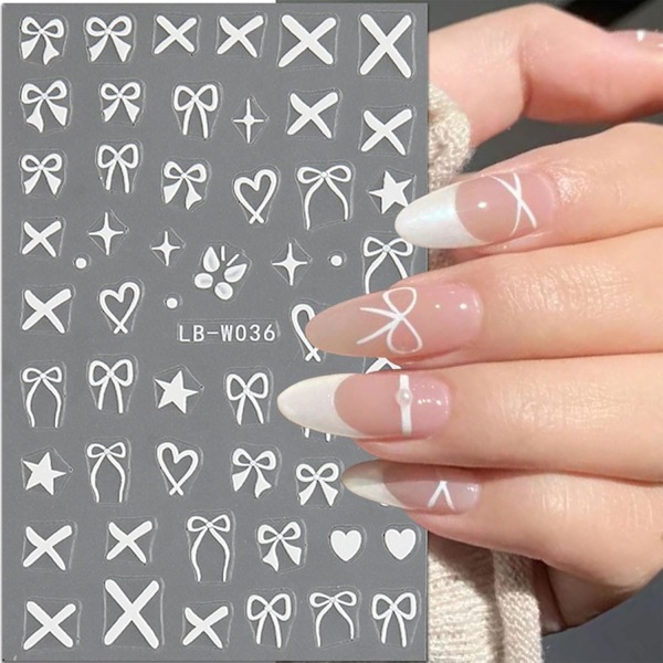 8 Ark Hjerte Sløyfe Neglekunst Klistremerker Dekaler Selvklebende Pegatinas Uñas Rosa Negleutstyr Neglekunst Design Dekor Tilbehør