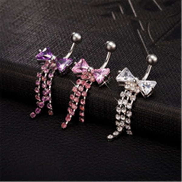 14G Glittrande CZ Rosett Tofs Hängande Navelpiercing för Kvinnor Allergivänlig 316L Rostfritt Stål Navel Barbell Ringar 3/8 Tum Kroppspiercing