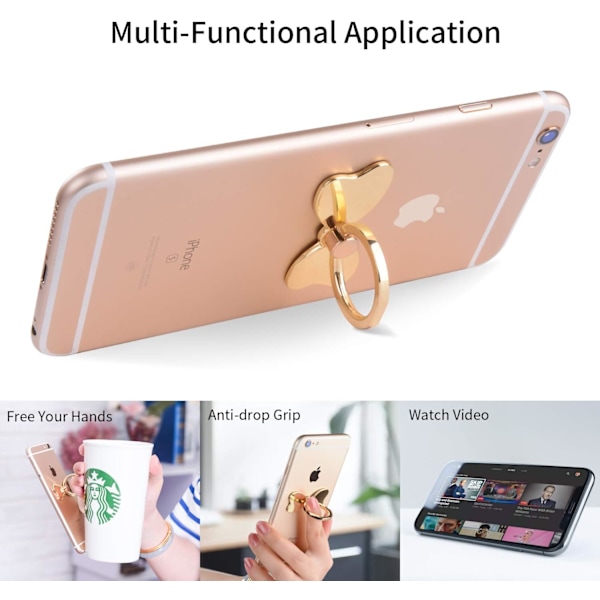 3 st Metall Mobiltelefon Fingerring Stabilitetshållare Bakre Ställbar Hopfällbar Handgrepp Knopp Loop Bilfäste Krok Stöd 360 för iPhone Samsung Galaxy M