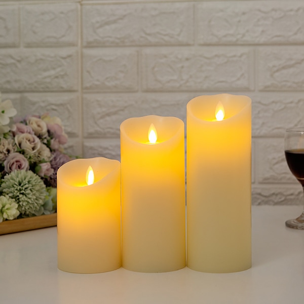 5 kpl LED-kynttiläsetti (10, 12,5, 15, 18, 20 cm, norsunluunvalkoinen), liekittömät