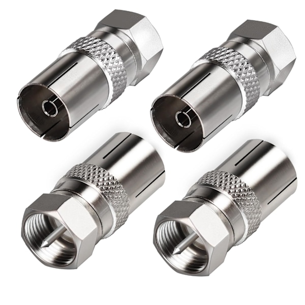 4 stk TV Antennekontakt F Hunn til TV Hunn TV Antenneplugg Koaksial Adapter for Antennekabler Satellittkabler 9.5 TV Hunn til F-type Kontakt