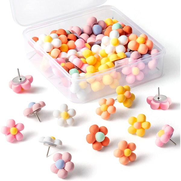 Dekorative Push Pins 30 stk Søte Blomster Resin Push Pins (6 Farger)