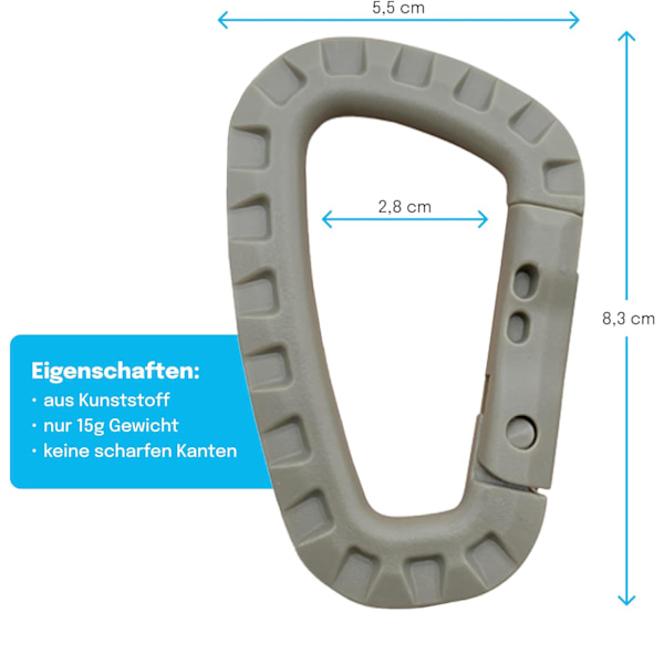 5-pack Plastkarbinhakar - Grå - D-formade
