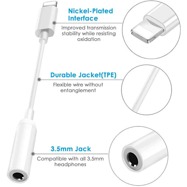 BT Lightning til 3,5 mm-adapter til hovedtelefoner, BT-lyd og opkald,