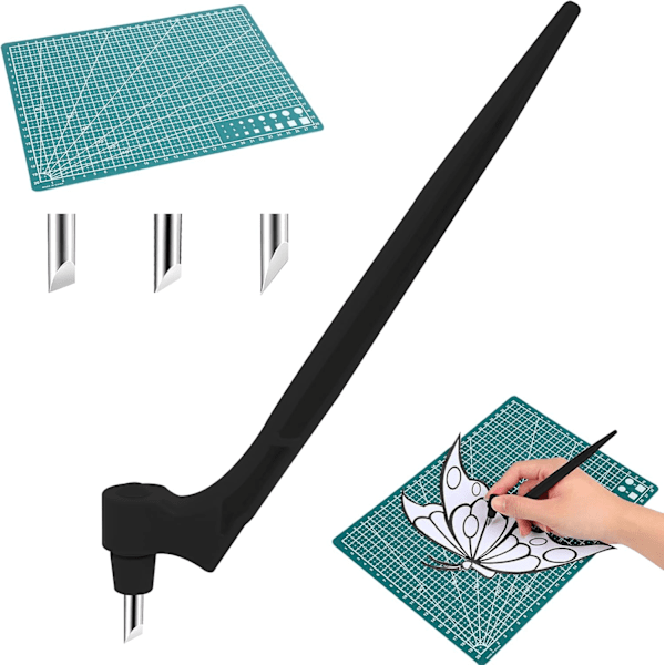 Hantverkskniv med roterande blad, 360-graders rostfritt stål skärpenna för stenciler scrapbooks DIY hantverk (Svart)