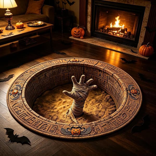 Rund 3D Halloween Måtte 60 x 60 cm - Optisk Illusion Måtte