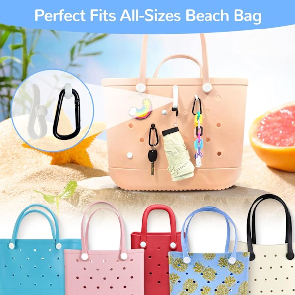 Vit 4-pack Krokar Set Tillbehör Kompatibla för Bogg Bag, Insats Karbinhake Nyckelring Hållare Berlocker, Kompatibla för Små & Stora Strandväskor