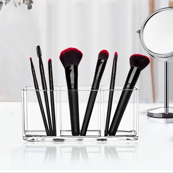 Klar Makeupbørsteholder Organizer, Akryl Kosmetikbørste Opbevaring med 3 Slots, Eyeliners Display Case til Kommode
