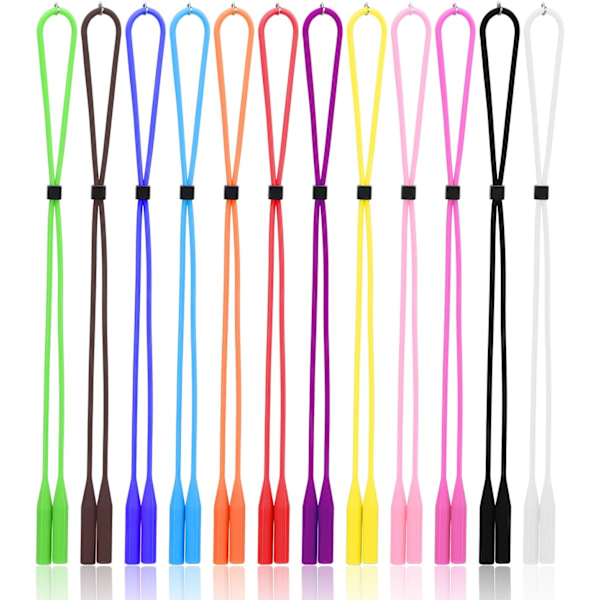 12 Pakk Justerbar Brillesnor Brilleholder med Brillerenseklut, Silikon Solbrilleholder, Brilleholder