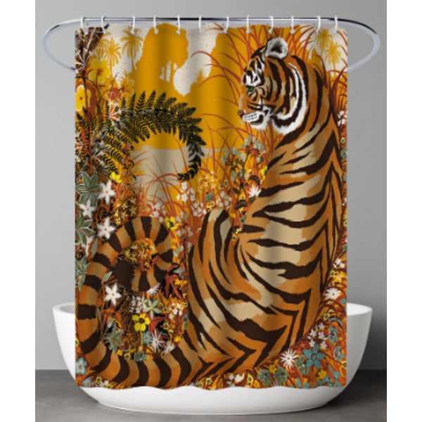 Ocean 180 x 200cm Duschdraperi med 12 Krokar Snabbtorkande (Tiger)