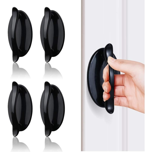 Set med 4 självhäftande svarta ABS-plastdörrhandtag för dörrar,