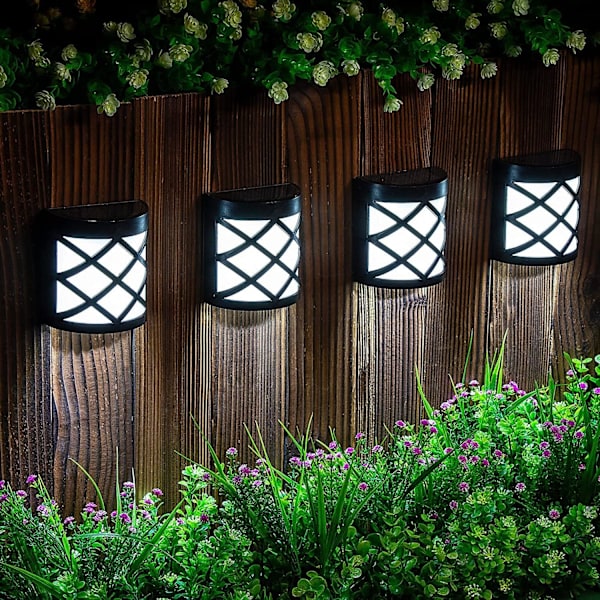 Solcelle Gjerdelys, 4 Pakker Solcelle Vegglys, Vanntette 6 LED So
