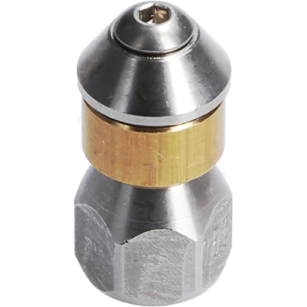 Trykkvaskspylespiss for rørrengjøring, roterende, 1/8\" IG innløp, 3 x 0,8 mm - 050, rustfritt stål/messing