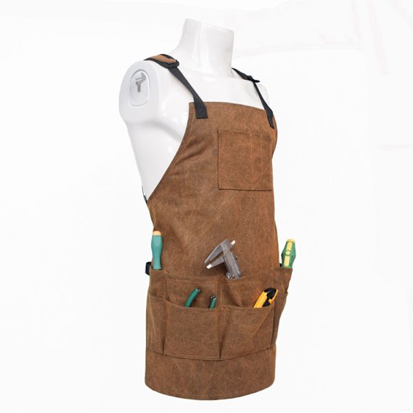 Utvidet størrelse: 65 × 66 cm (khaki) Multi-lomme lerret forkle for m