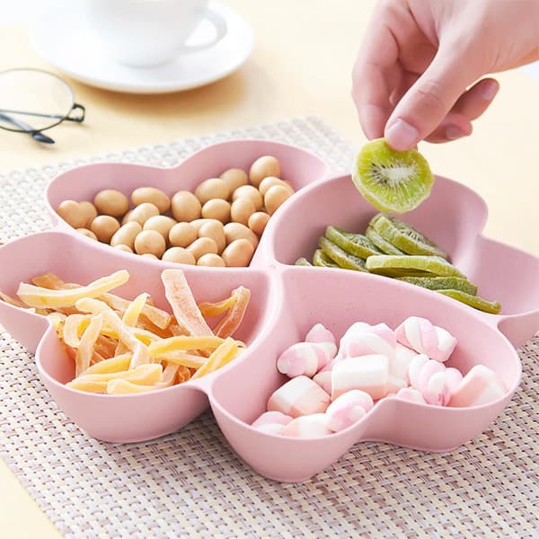 4-delt snacksfat, fruktfat, snacksboks, nøttefat, snacksfat