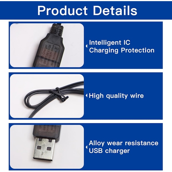 3 stk 3.7V USB Li Laderkabel med SM-2P Plugg, RC LiPo Batteriladerkabel, for NIMH/NICD Batteri (3S) 3.6V, for Barnleketøy RC Bil Båt Drone RC Fly