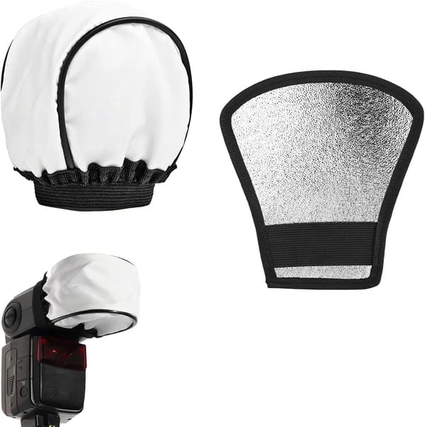 Silver Flash Diffuser, Flash Reflector, 2-i-1 Flash Diffuser, Silver Reflector med remsa, Universal tygdiffuser, Flash Diffuser