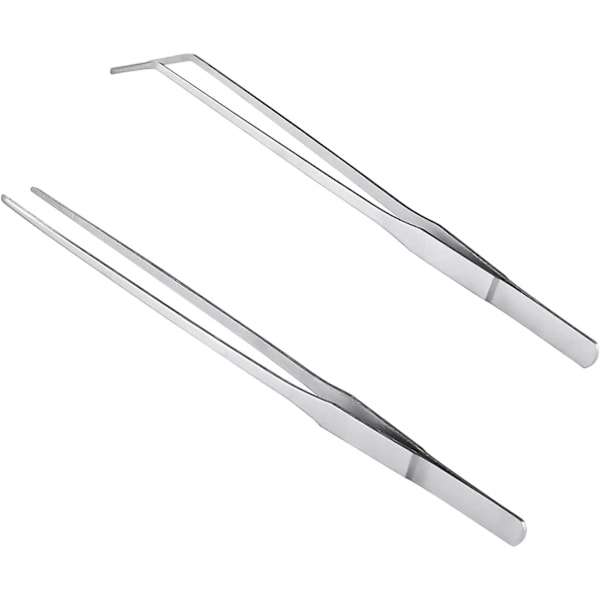 Pairs Rustfrie Stål Pincet 27cm Lange, Straight/Buede med Præcisions-Tandet Spids til Aquascaping, Havearbejde, Køkken, Industriel Arbejde