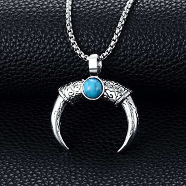 Crescent Moon Halsband för Män Rostfritt Stål Måne Hänge Viking Amulett Smycken Födelsedag Julgåva till Far Pojke