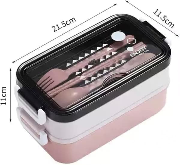 Bento matboks - barn og voksen, 3 rom med bestikk inkludert (ROSA)