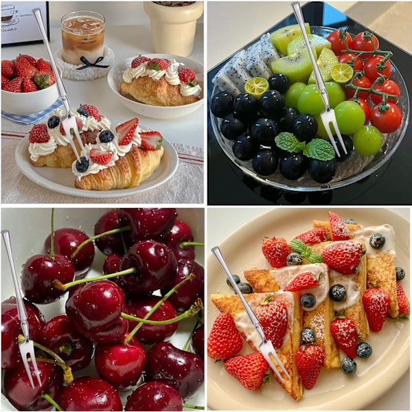 6-delt sett med cocktail- og forrettgafler i 304 rustfritt stål | Mini kake- og salatfruktgafler med tannpirkerdesign | Bærbart oppvaskmaskinsikkert servise