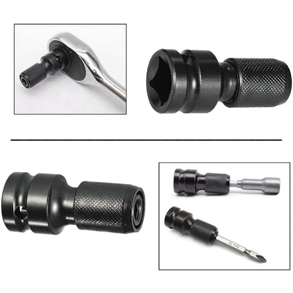 2 STK Stål Slagnøgle Bit Slagtop Skruetrækker Bit med Tilbehør Slagtop Adaptere til 1/4\" Hex Top Adaptere Skruetrækker (Sort)