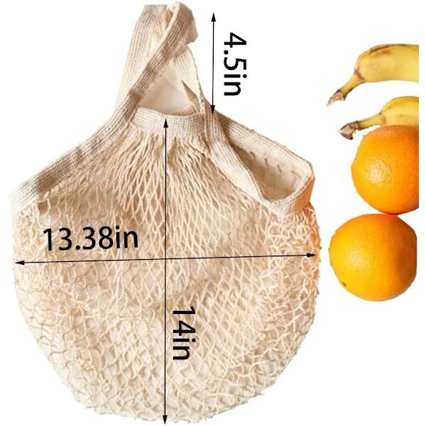 Ecology Återanvändbara Matkassar i Bomullsnät Bomullsnätkasse Nät Shoppingkassar 3-pack (Beige)