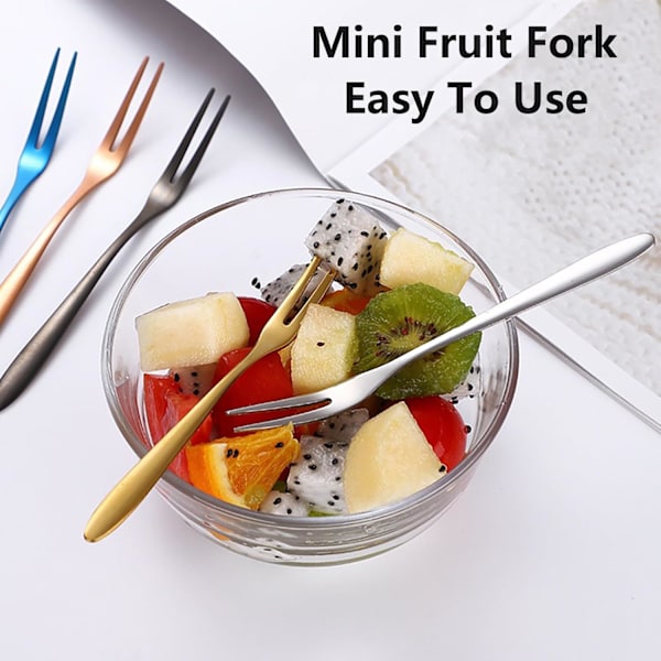 5 STK Små Fruktgafler, 13 cm Dessertgafler i rustfritt stål, Mini Fruktgafler for forretter, kaker, cocktailer, Små Søte Salatgafler for fest, hjem, M
