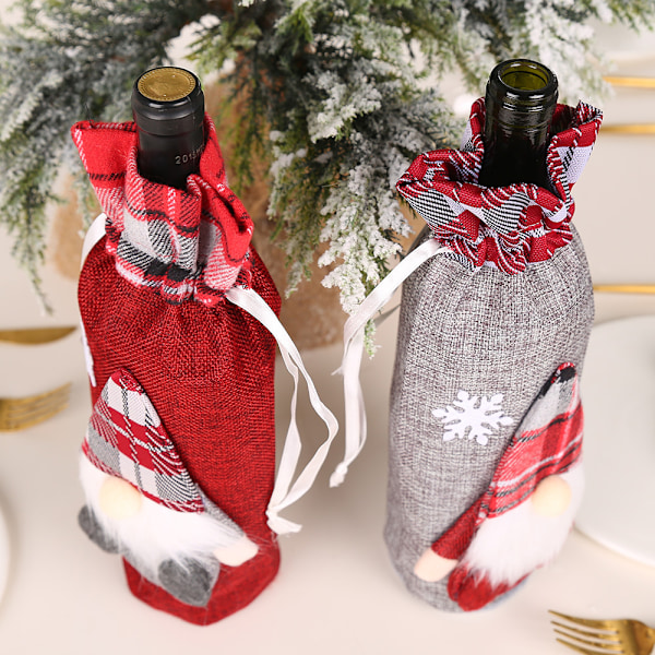 2×Juleposer til vinflasker, rutete linsstil, juleposer
