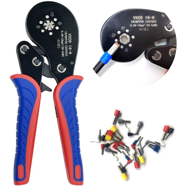 Rørterminal-krympeværktøj 0,08-16mm² (28-5 AWG) Ratsjekrympe