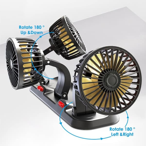 Tre-hovedet elektrisk køleluftcirkulator, 360° roterende automatisk ventilator, bærbar bilkøleventilator