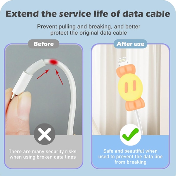 2 stk. Søde og Sjove Kabelbeskyttere til iPhone Type-c Oplader, 2 i 1 Silikon Data Kabelbeskytter Kawaii 3D Slik Design, Opladningskabelbeskytter, Oplader